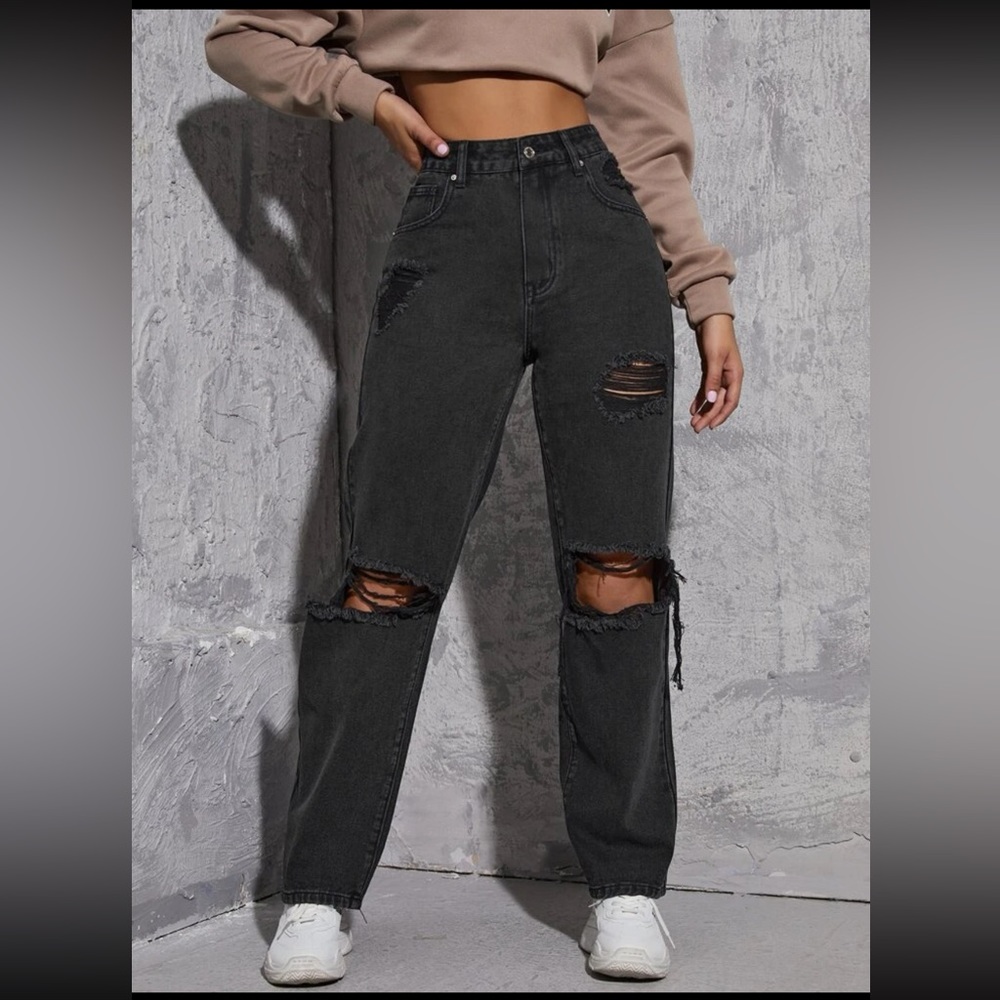 Black jeans distressed ripped jeans black denim